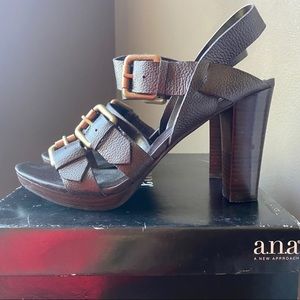 A.N.A. Morgan Leather Heeled Sandal, Brown 7.5